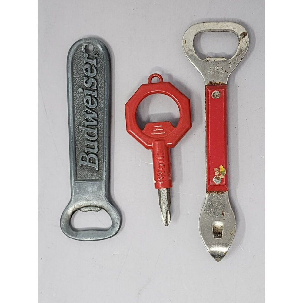 Vintage Budweiser Bottle Opener Red Multi-Tool Screwdriver Red Enamel Opener